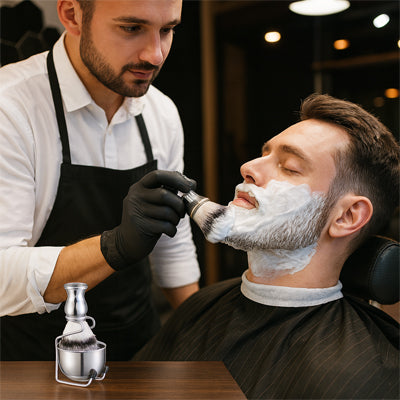 blaireau d rasage professionnel chez le barbier